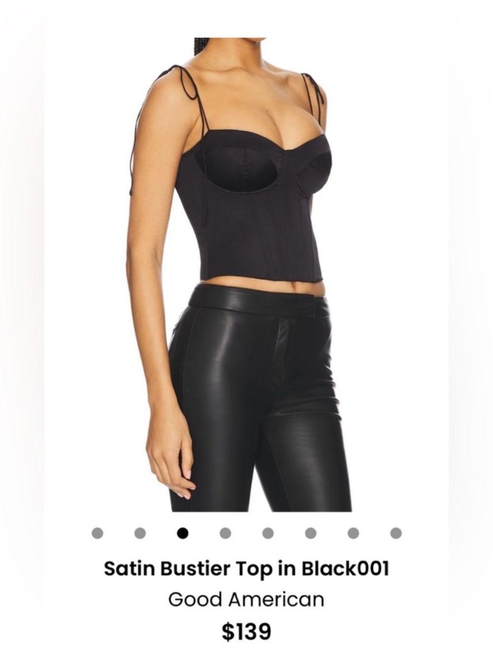 Good American Black Satin Bustier Camisole with Tie Straps